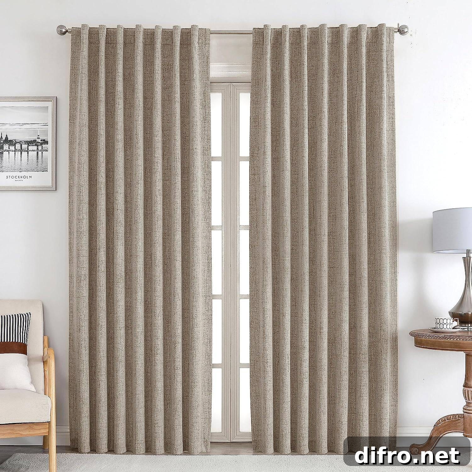 A living room with curtains that reach the floor.