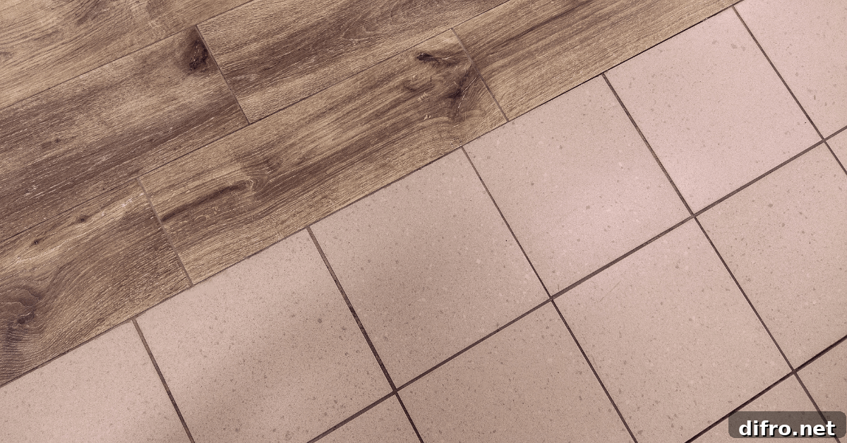 Level transition between kitchen tile to wood flooring.