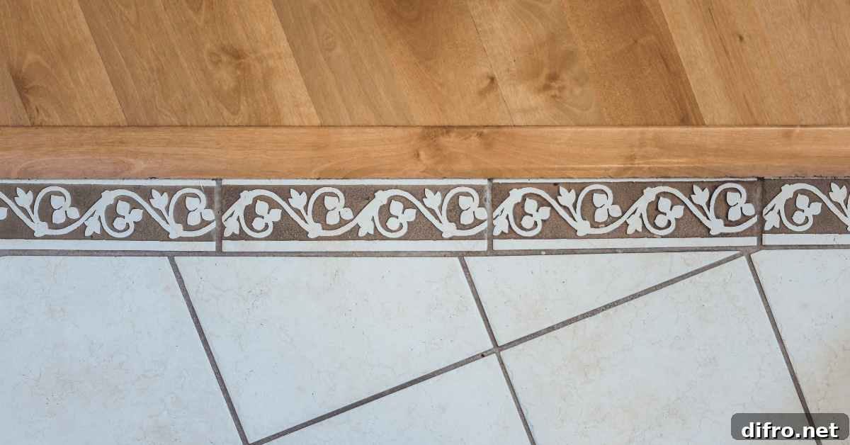 Strip transition between kitchen tile to wood flooring.