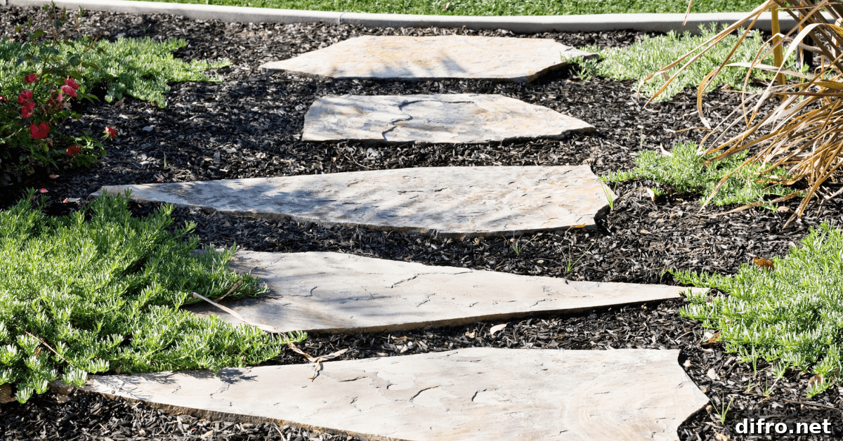 Stone walkway with varying side stones.
