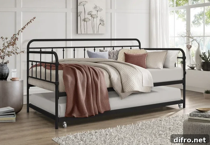 black metal day bed with trundle