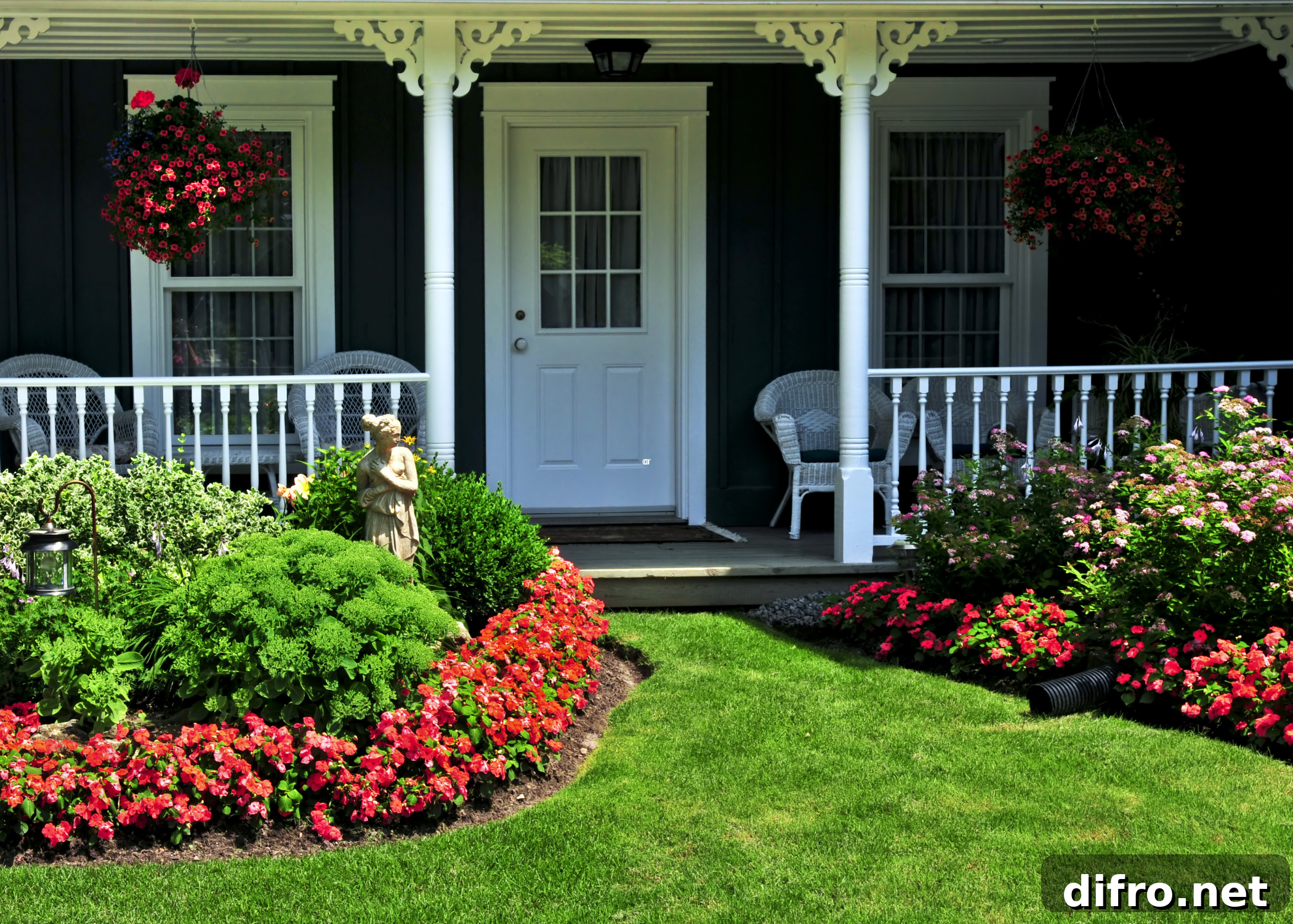 exterior of home with landscaped lawn