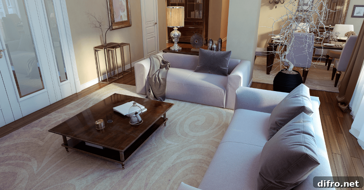 Top view of an art deco living room.