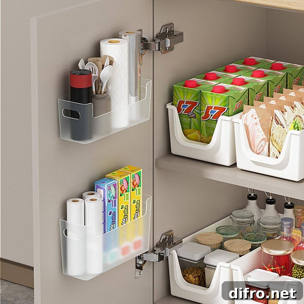 cabinet door organizer in kitchen.