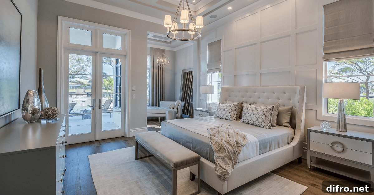 A large master bedroom with big bed and seating.