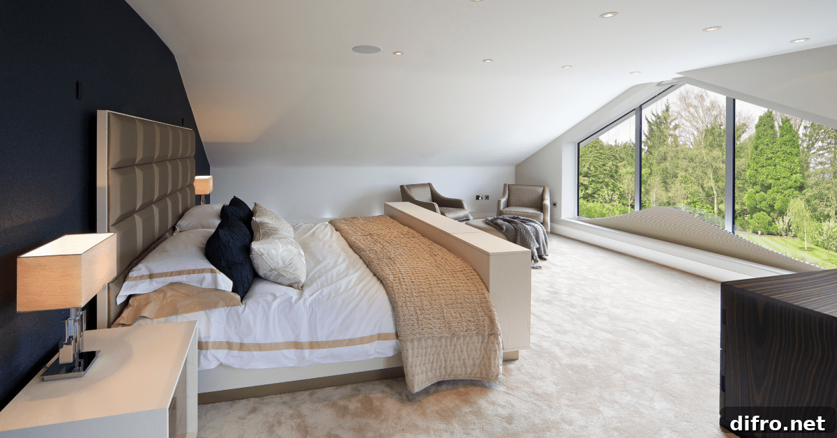 A spacious large master bedroom with windows.