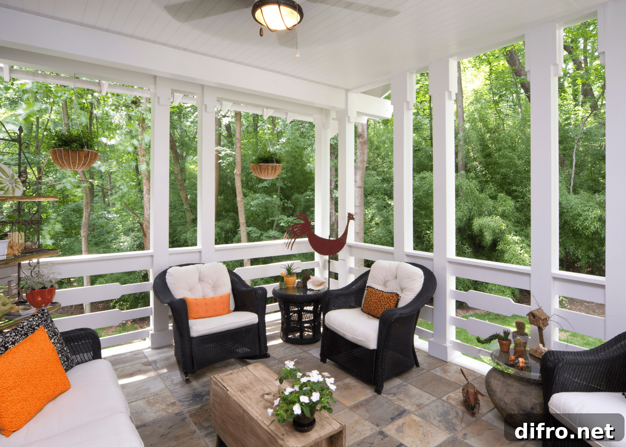 large covered deck with patio furniture