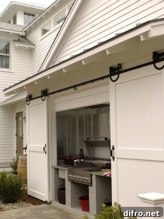 BBQ nook to house your grill with sliding barn doors.