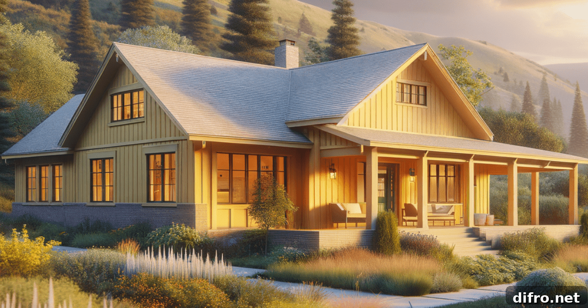 Yellow ranch style house with green frontyard.