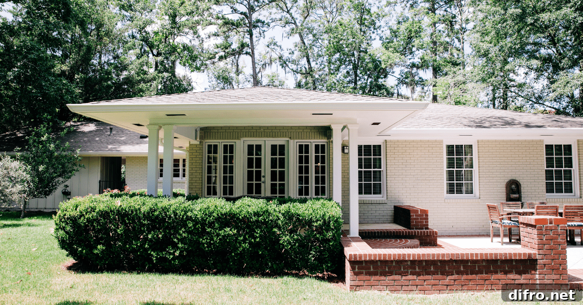 White ranch style house exterior.