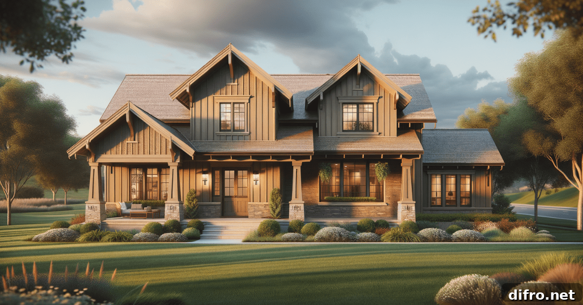 Warm taupe exterior color of a ranch style home.
