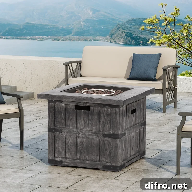 Lightweight concrete fire pit on patio