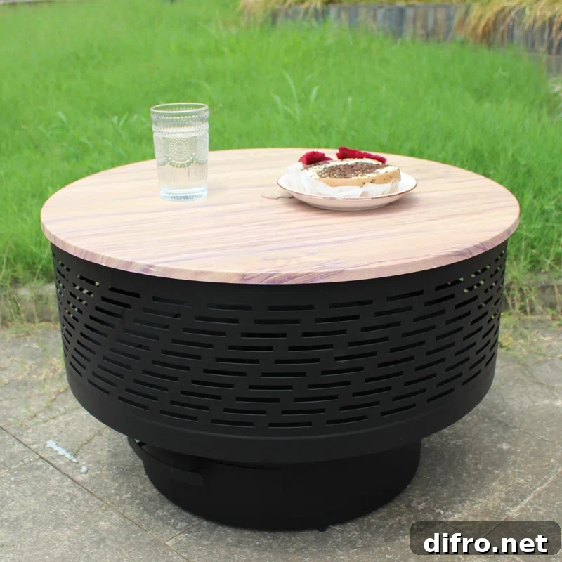 Fire pit with wooden lid