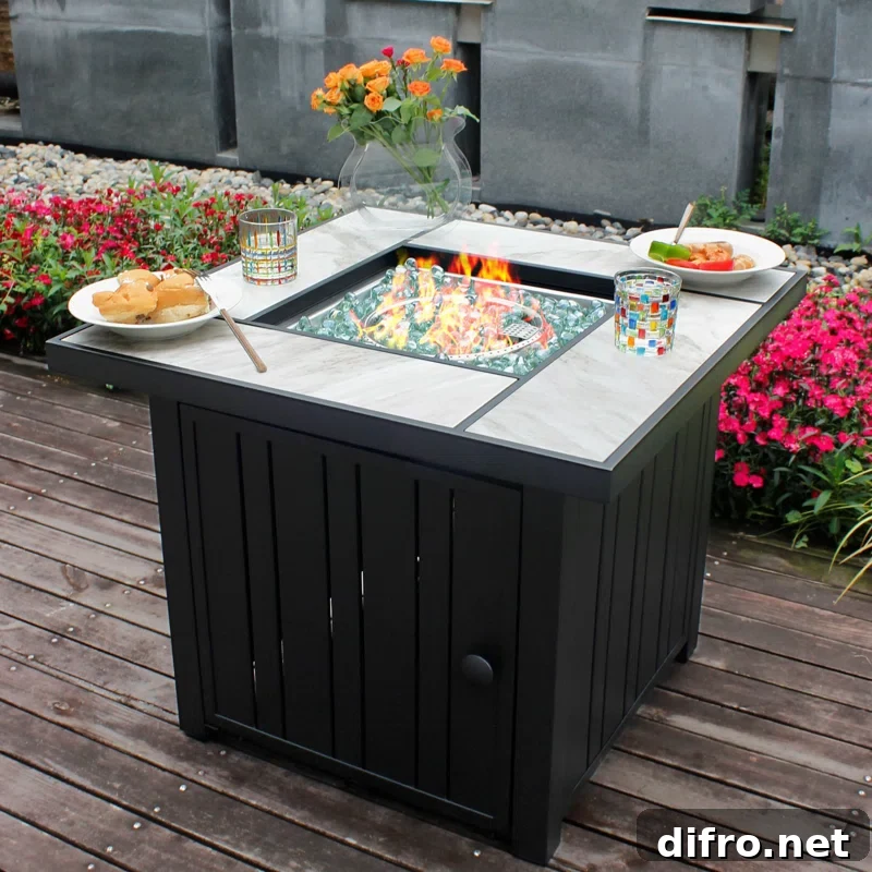 Propane fire table with top cover
