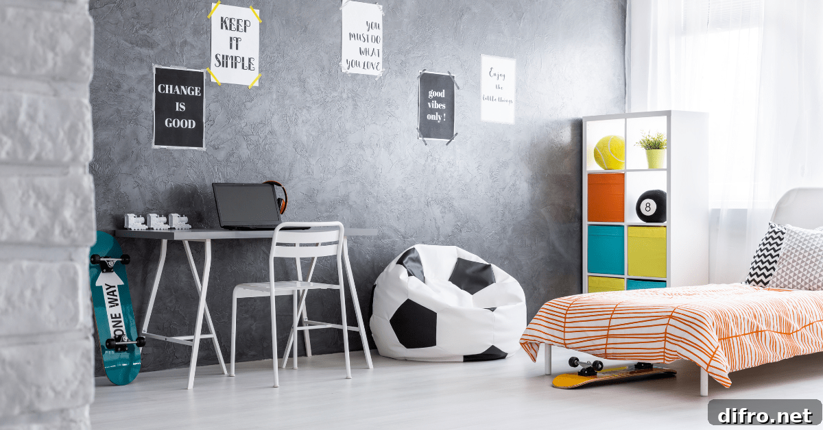 A playful small boys bedroom with desk for homework.