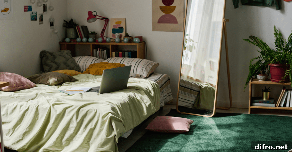A green small boys bedroom.