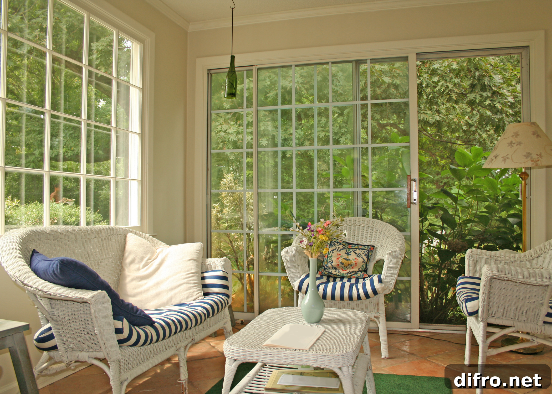 Small sunroom space with abundant greenery