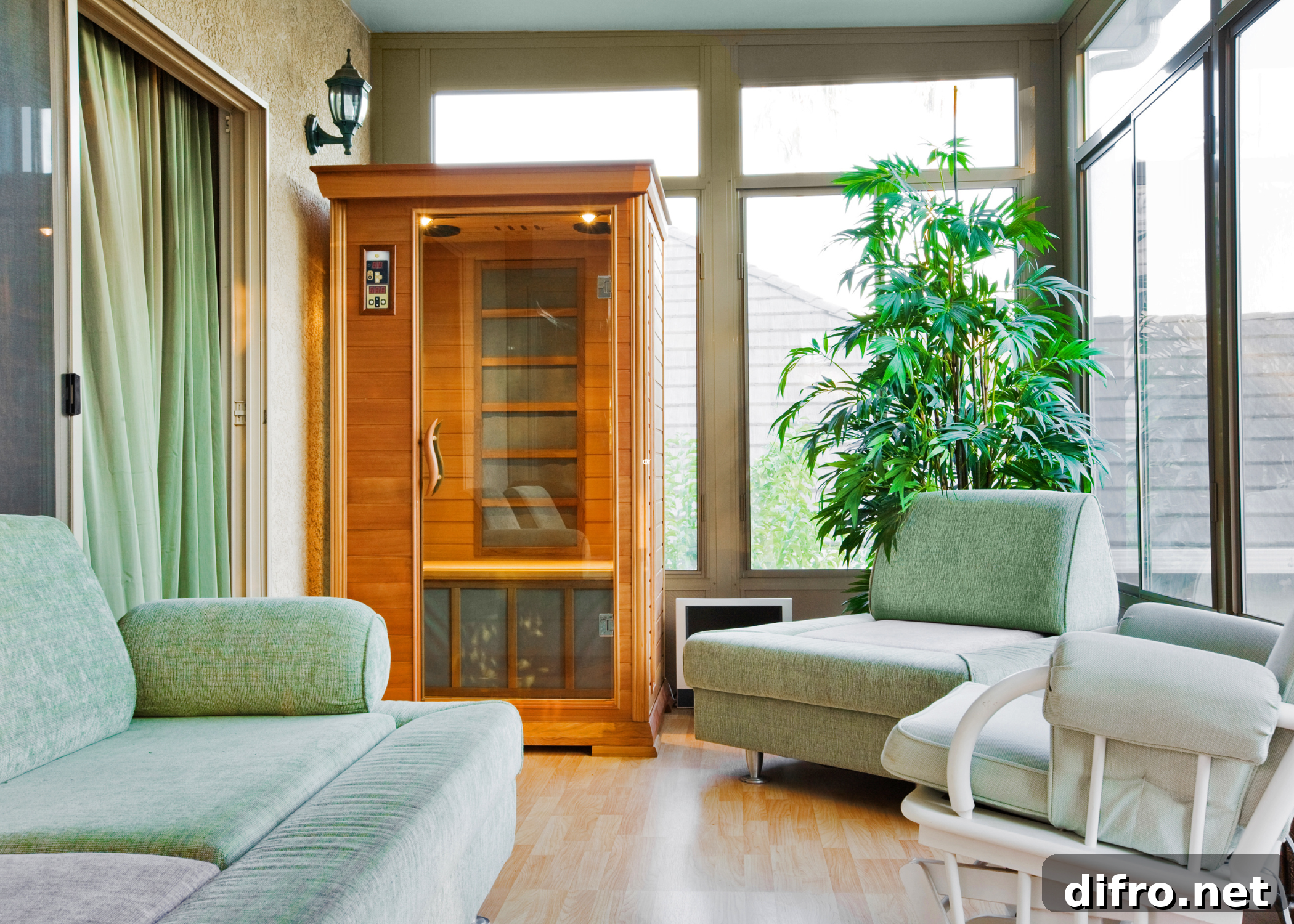 Small sunroom with integrated storage