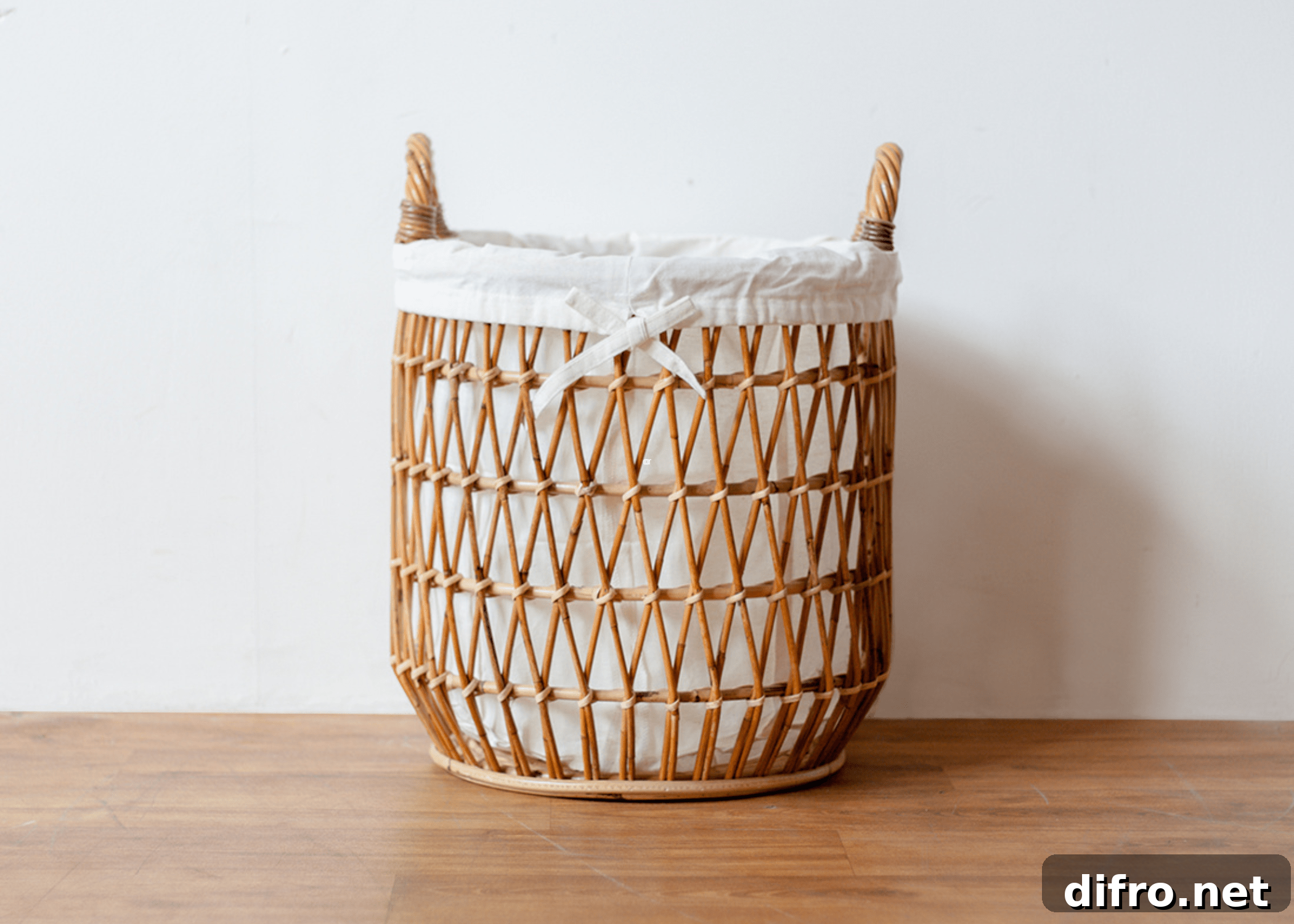 wicker basket on bamboo floor