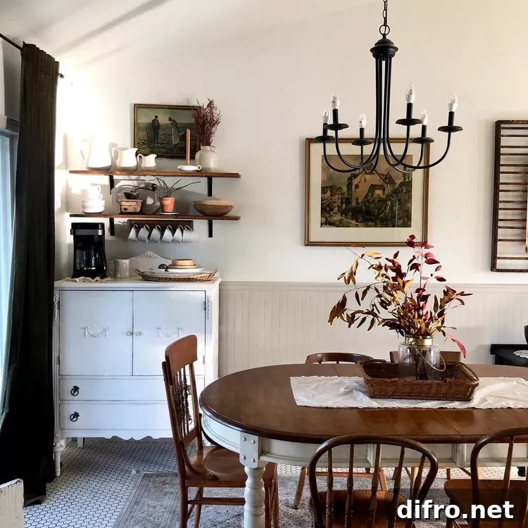 Dining room coffee bar with vintage antique furniture.