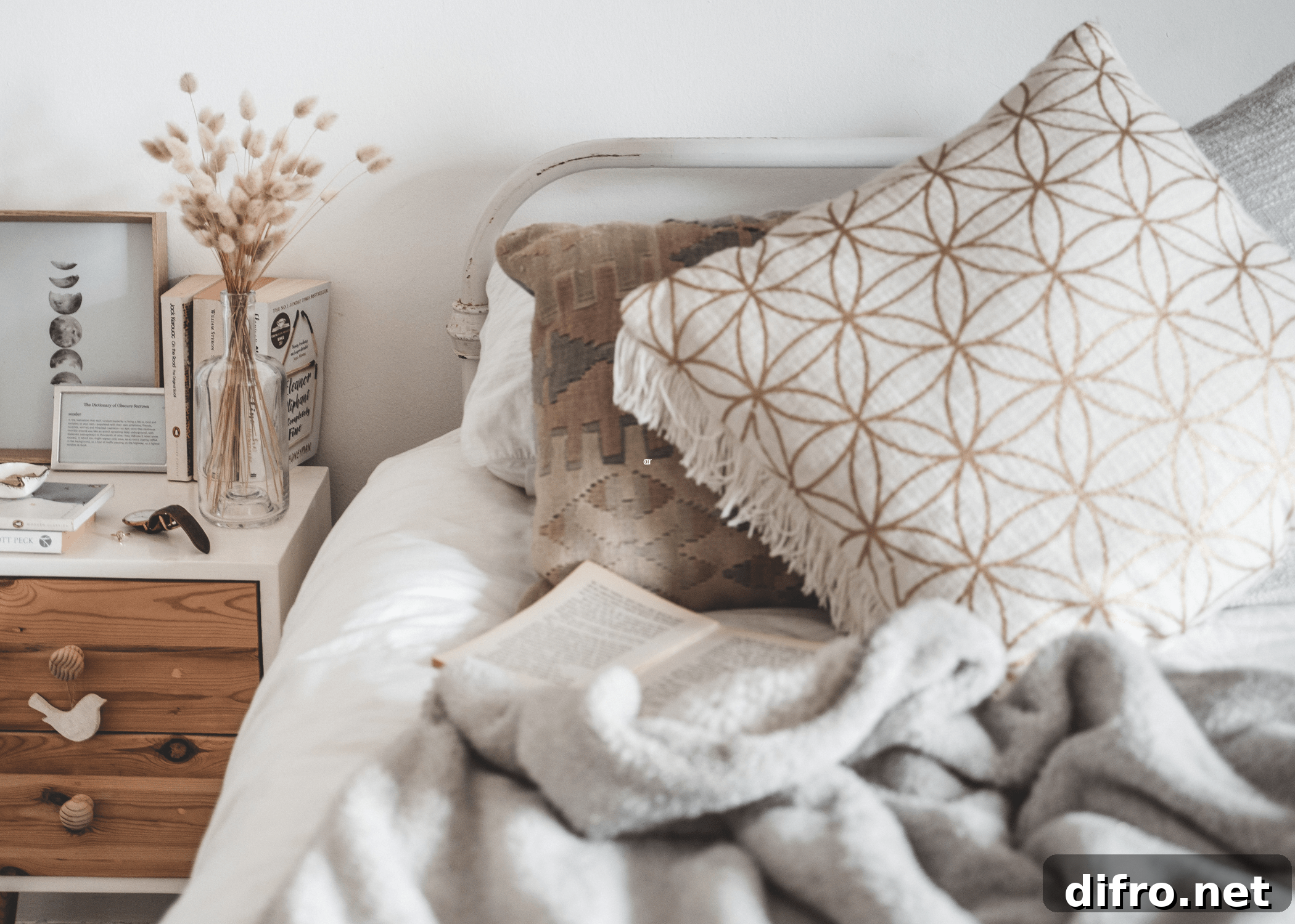 throw pillows on bed