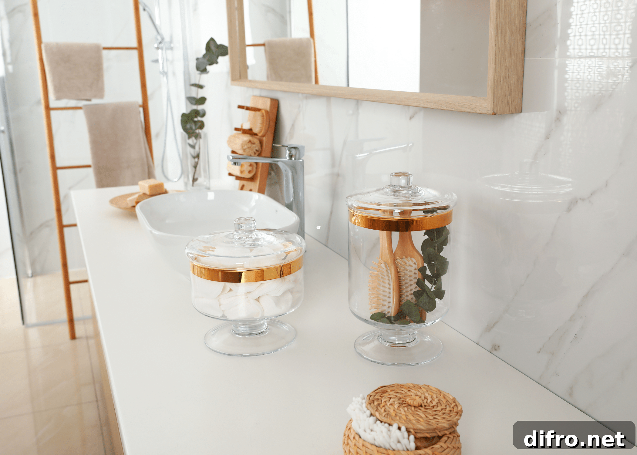 How to Choose Bathroom Countertops: Expert Tips and Materials 7 white bathroom countertop with spa apothecary jars and white bowl sink