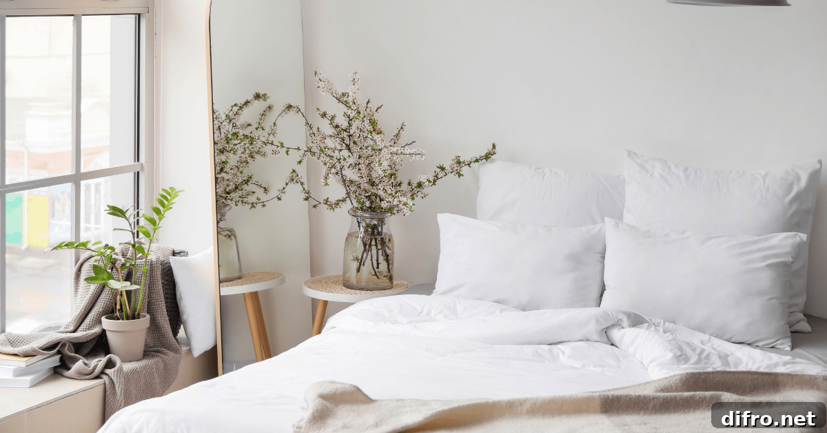 Modern bedroom with plants.