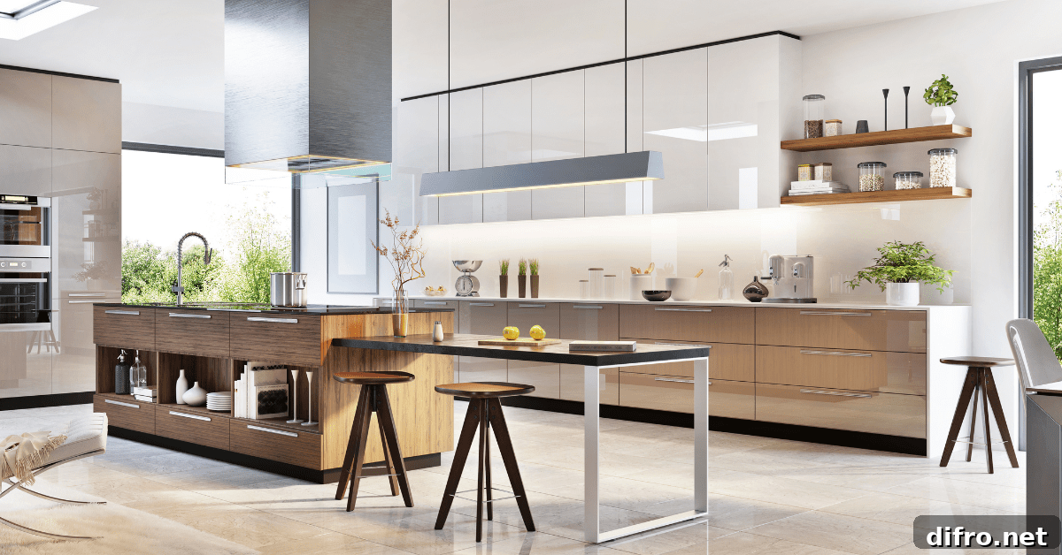 A modern organic kitchen with sleek furniture.