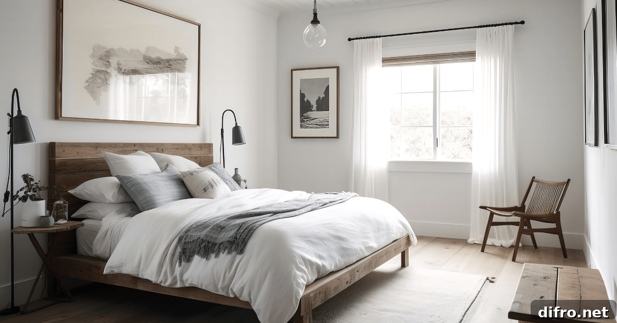 A chic modern farmhouse bedroom.