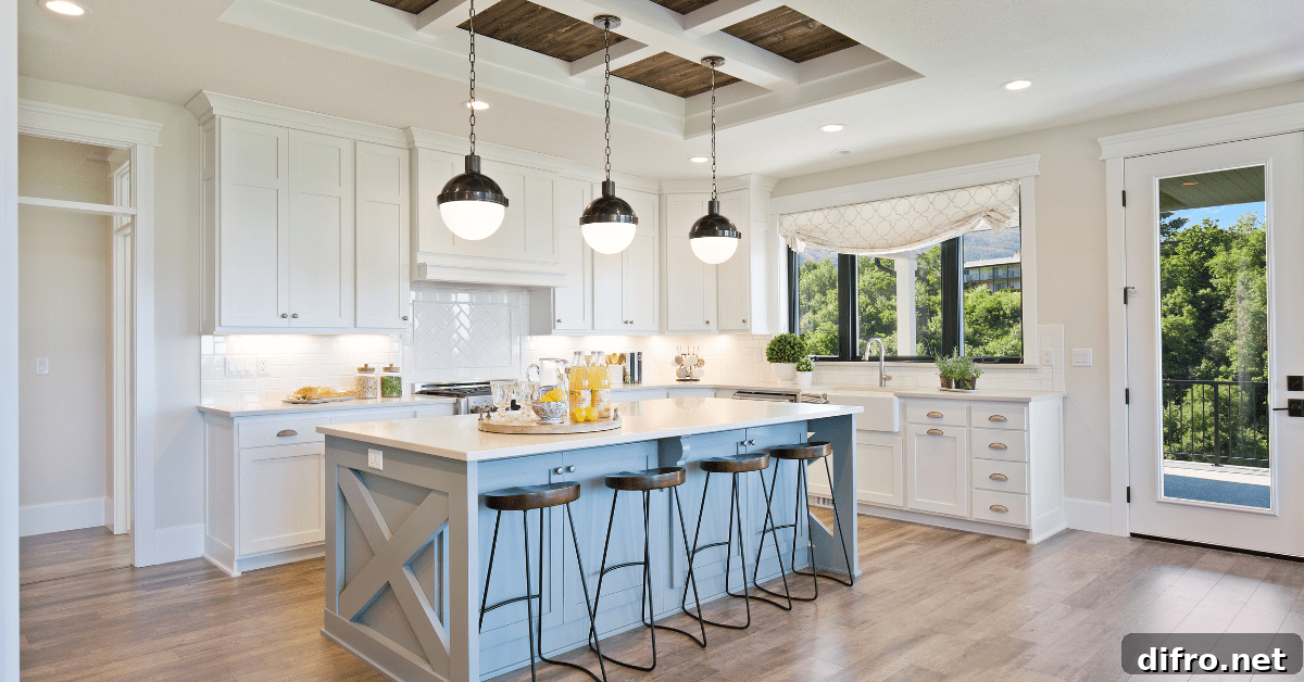 Modern yet bright kitchen in farmhouse style.