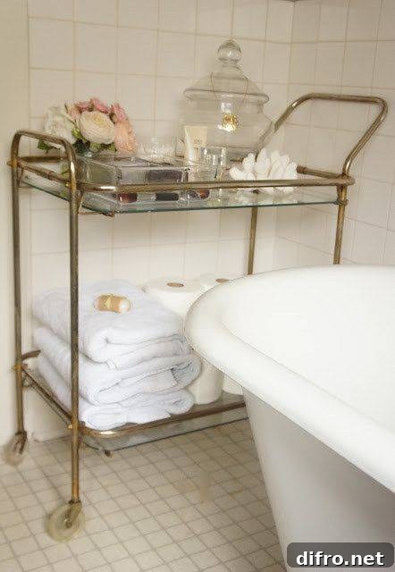 12 Clever Bathroom Storage Hacks You Haven't Tried 5 bar cart being used in bathroom