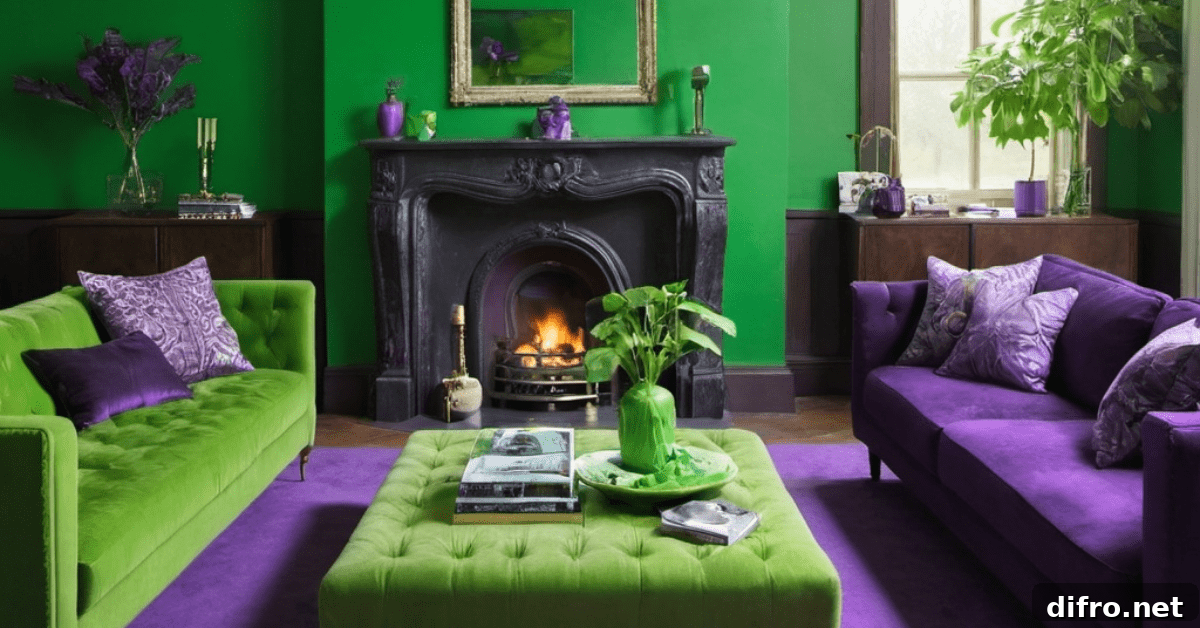 Green and purple living room.