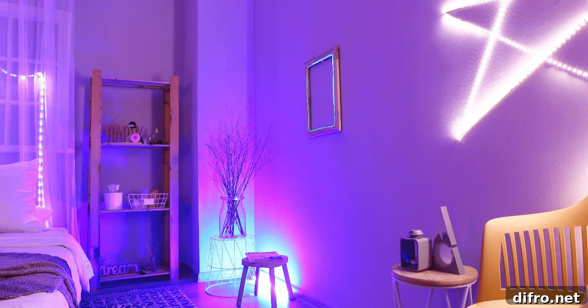 A purple room with various shades of purple.