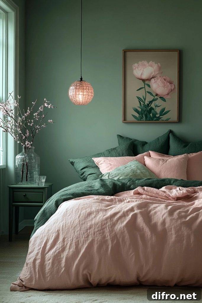 green and pink bedroom design