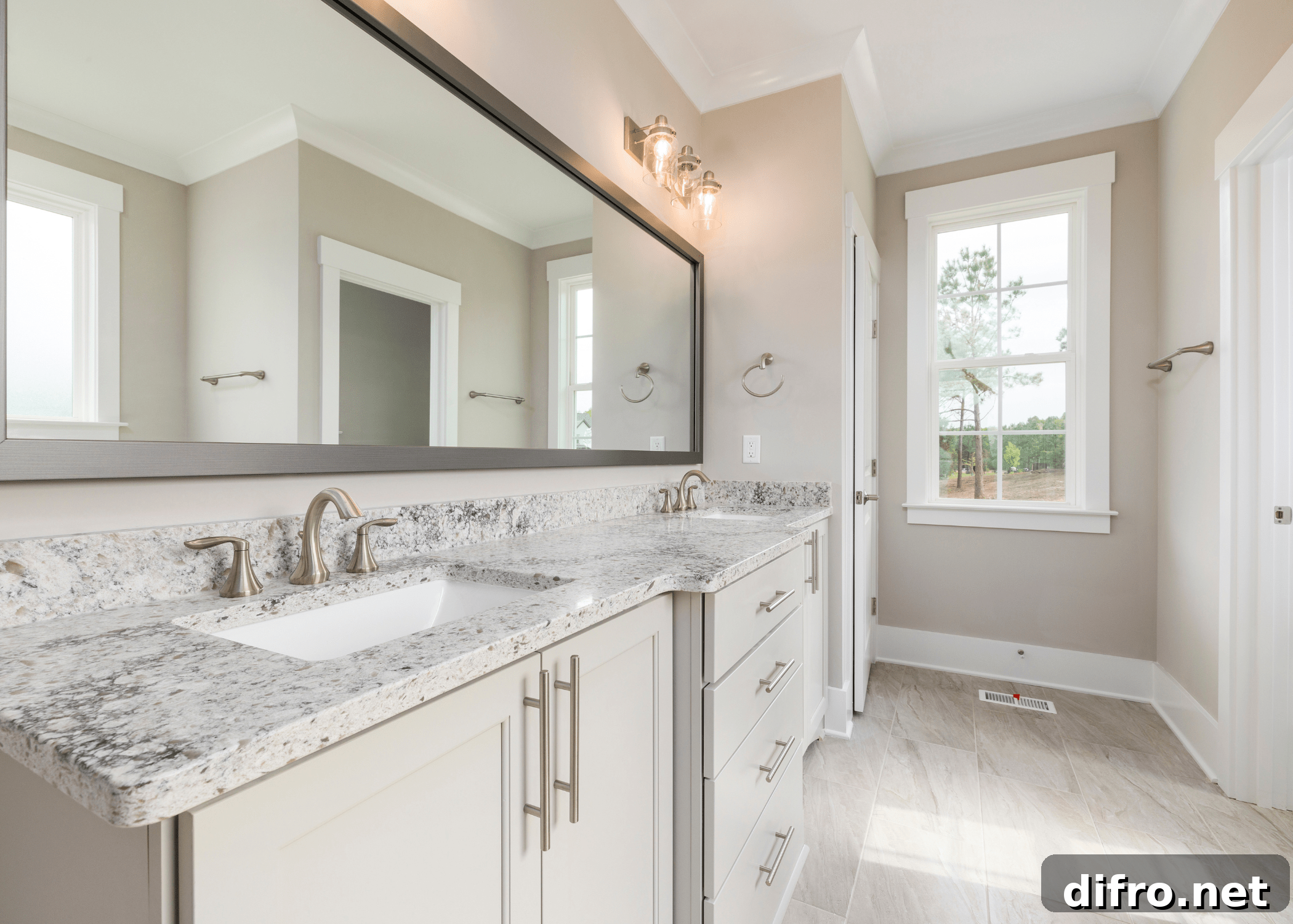white modern bathroom with grey marble