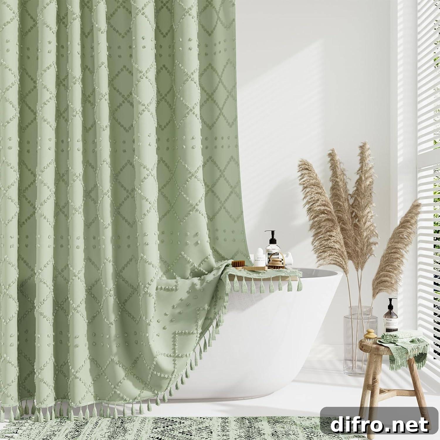 sage green fabric shower curtain