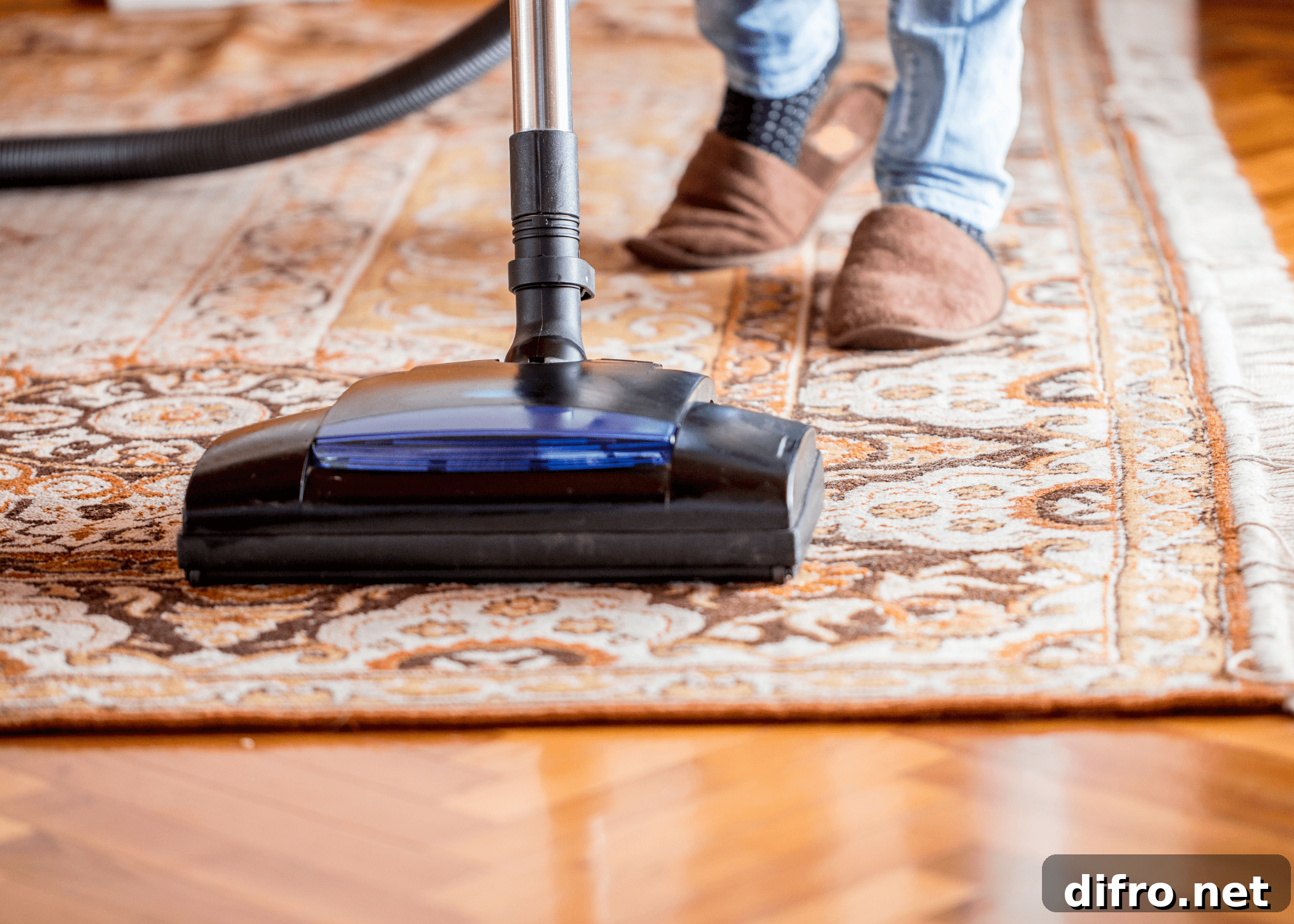 close up off vacuum on area rug
