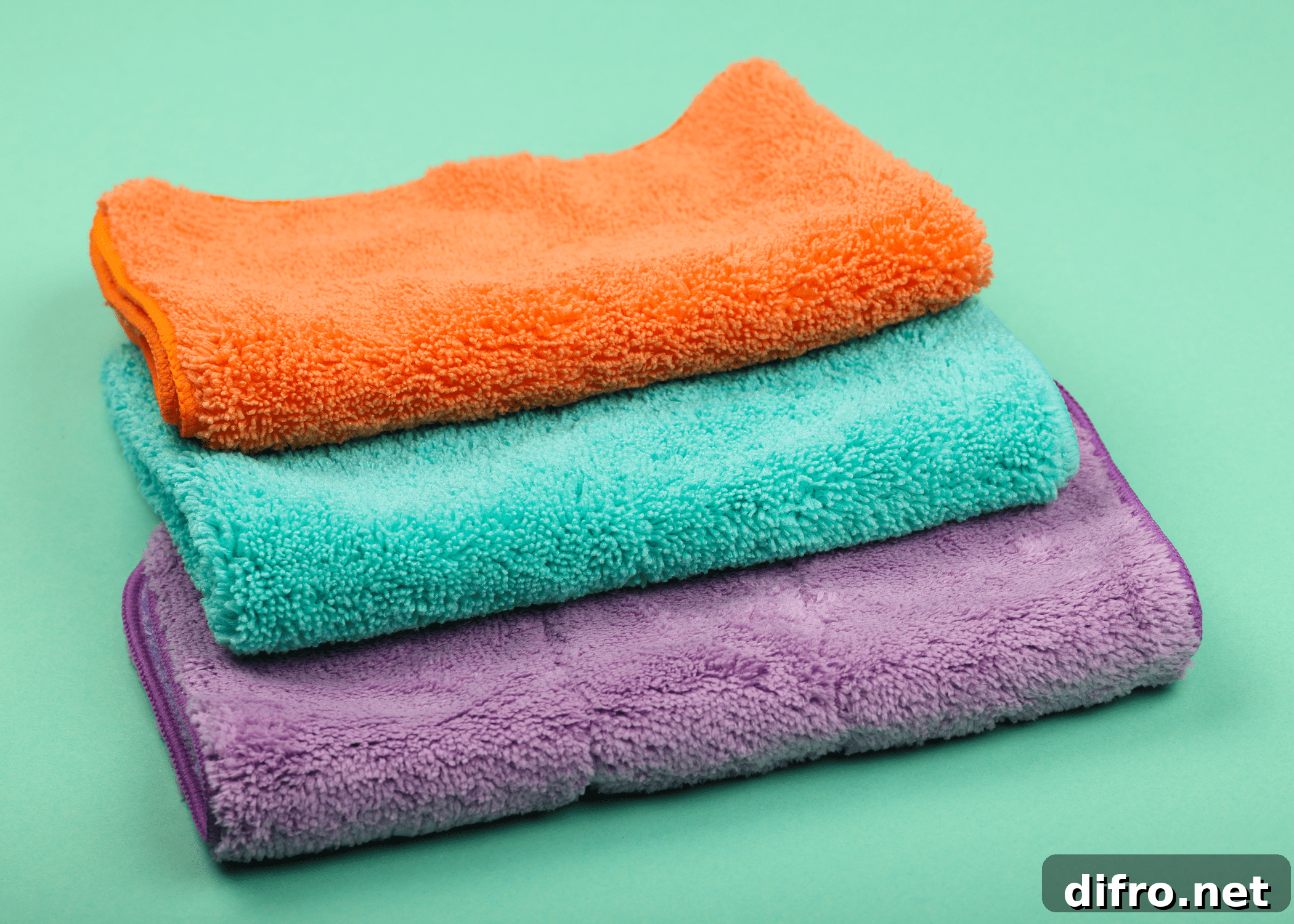 stack on colored microfibre cloths on light green background