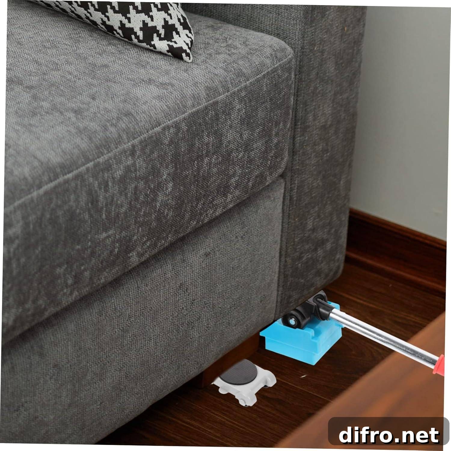 furniture sliders being placed under couch