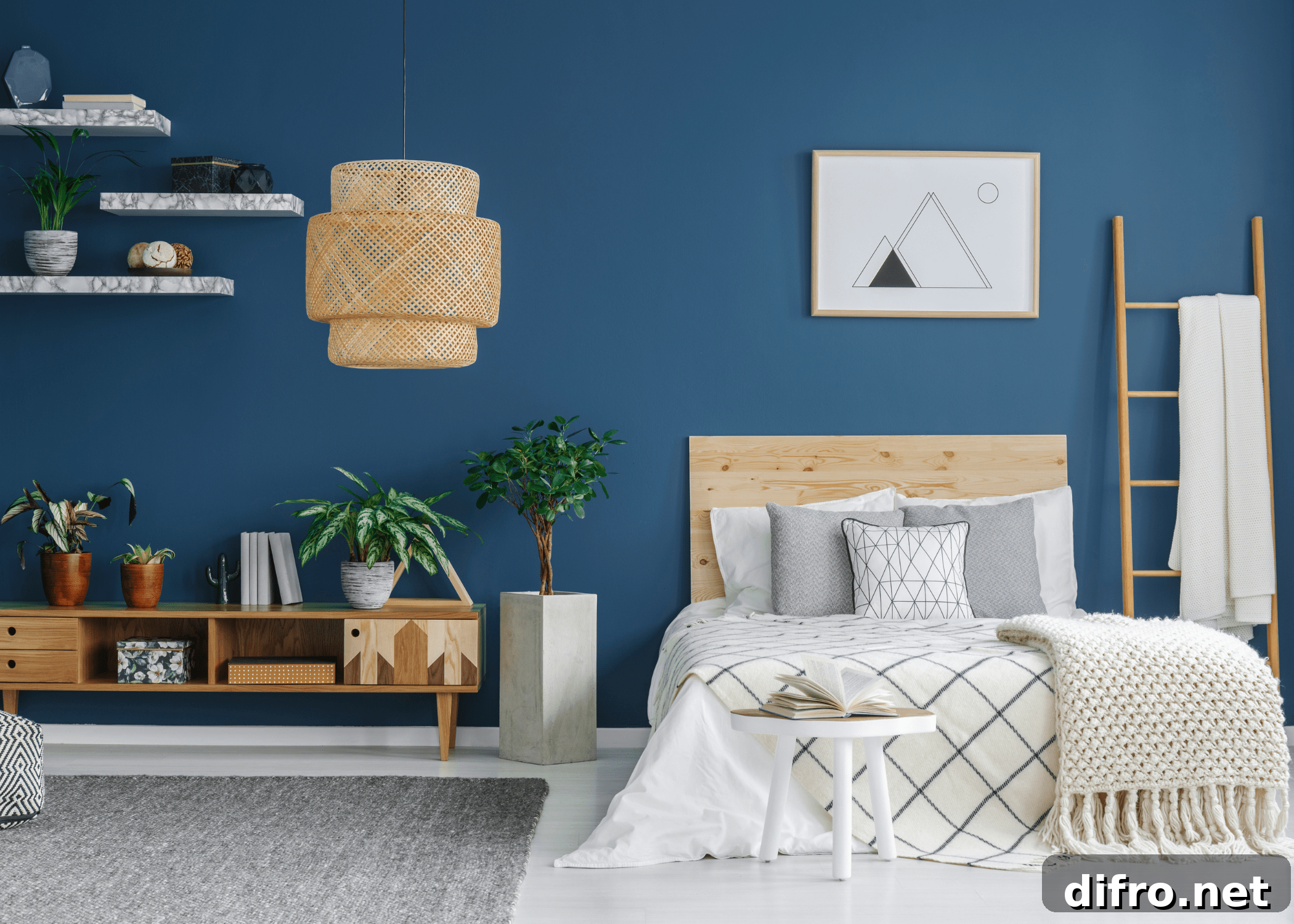 9 Interior Paint Colors to Make Every Room Pop 4 navy blue room bedroom with boho style