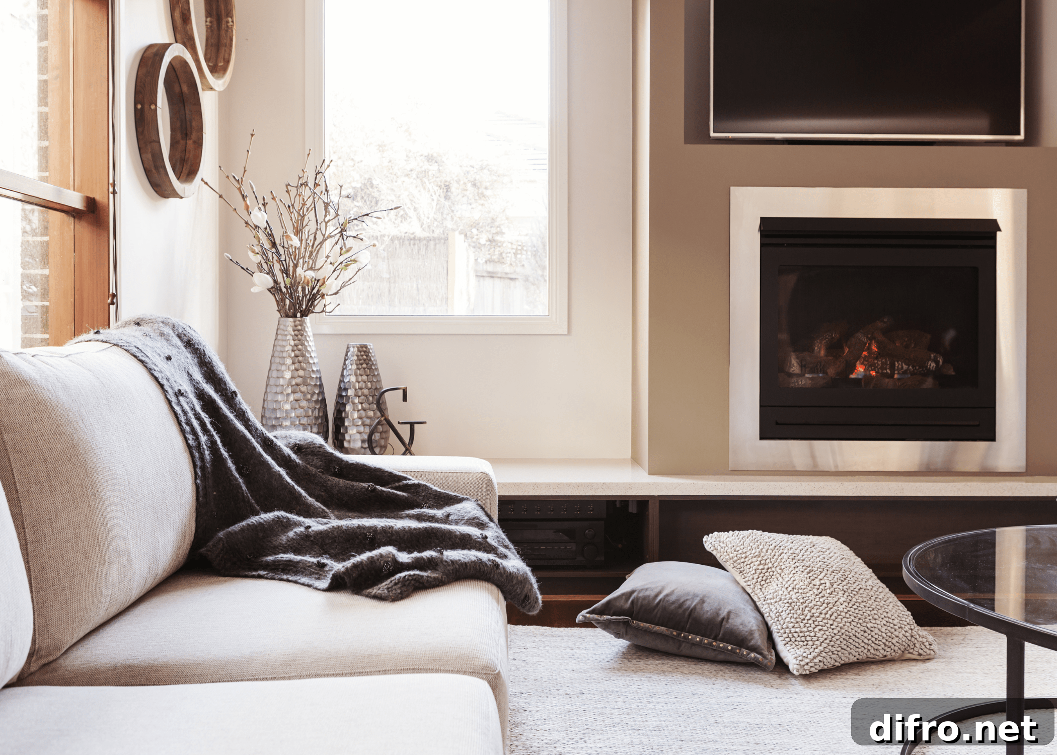 9 Interior Paint Colors to Make Every Room Pop 5 warm beige living room with fireplace