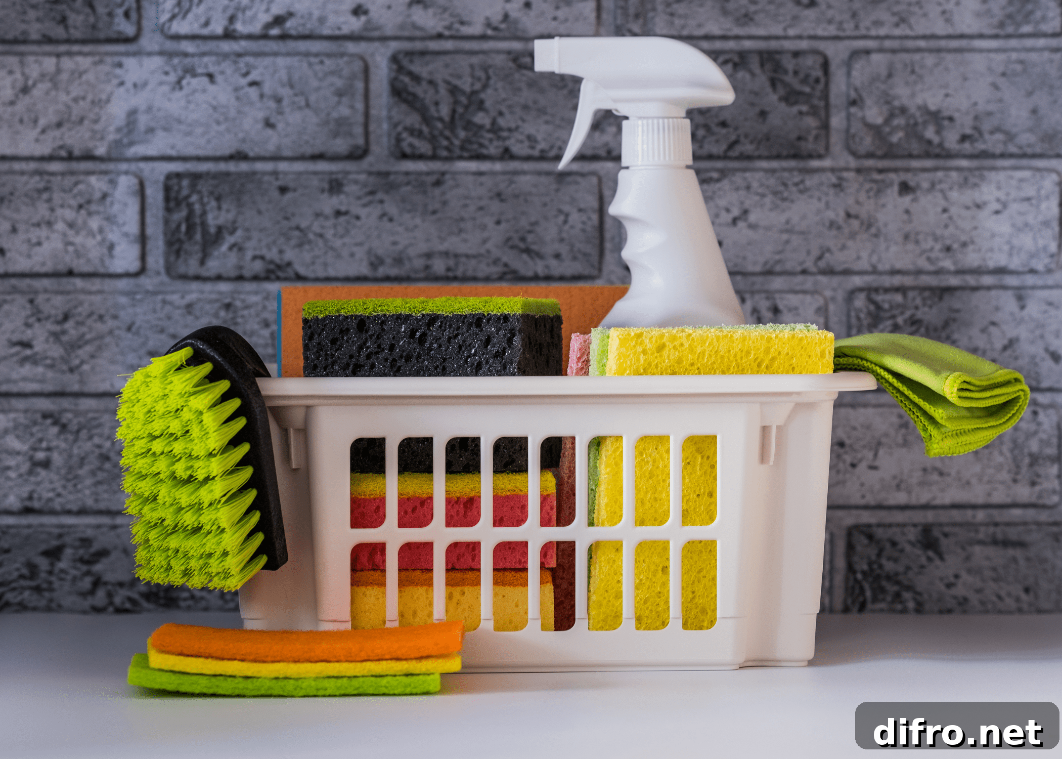 basket of cleaning supplies