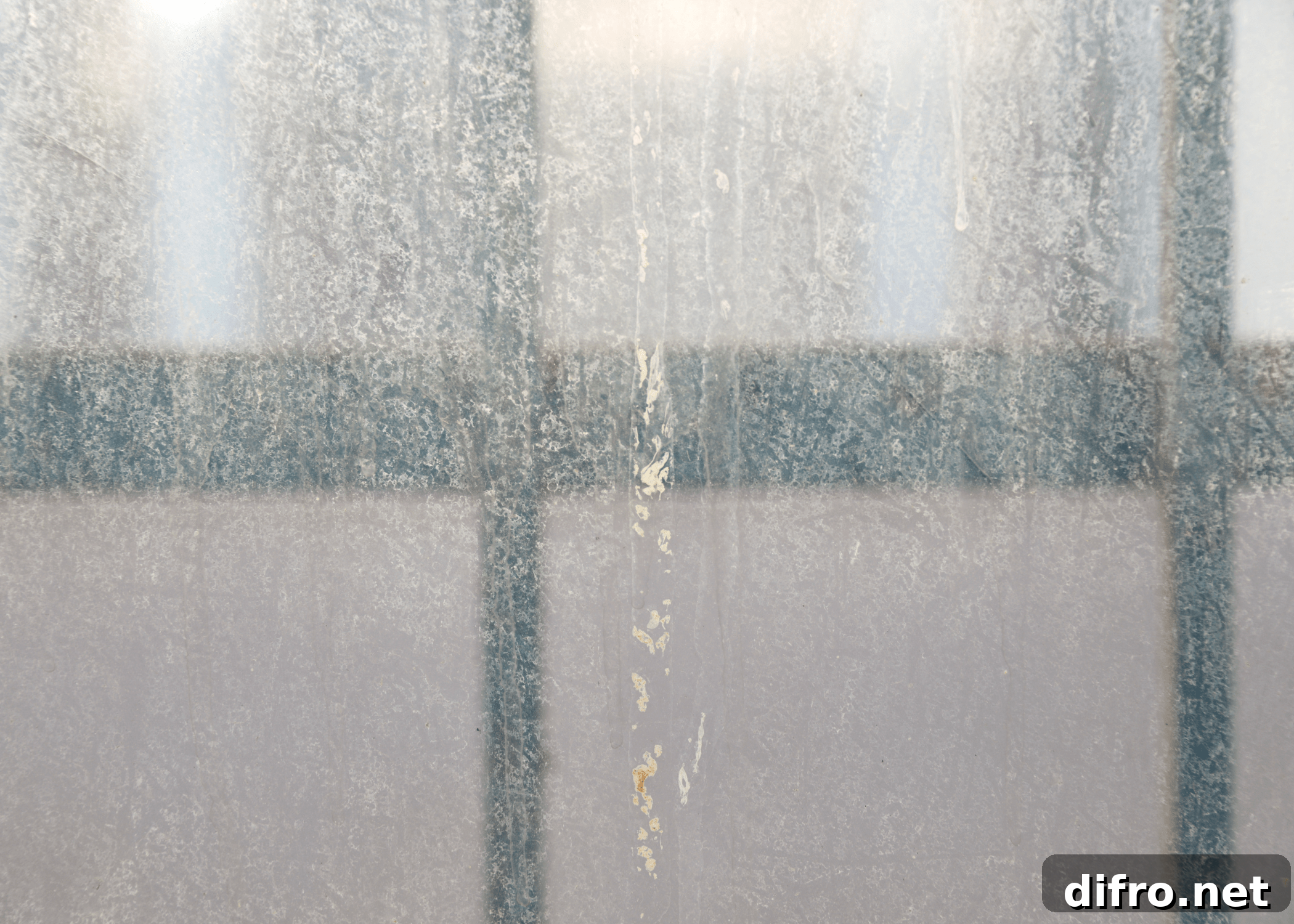 close up of hard water on shower glass
