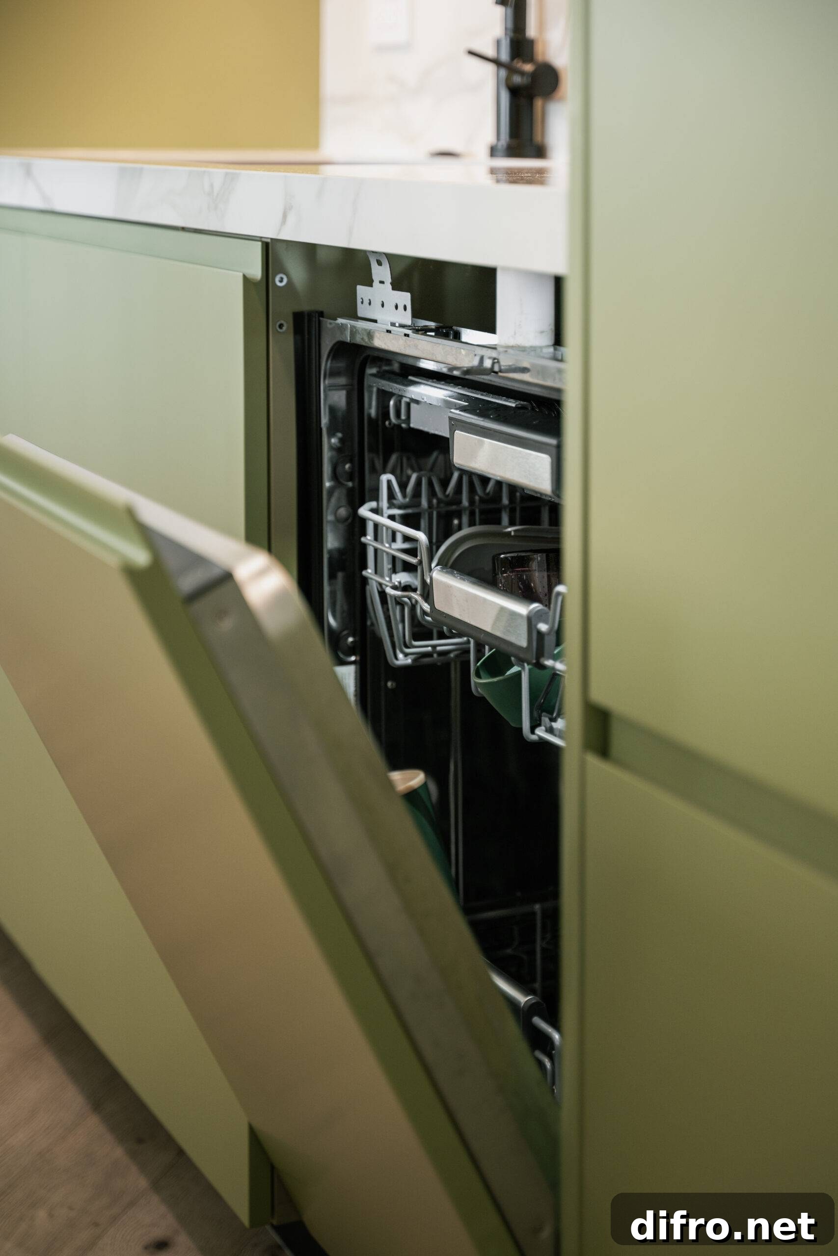 Sage green dishwasher.