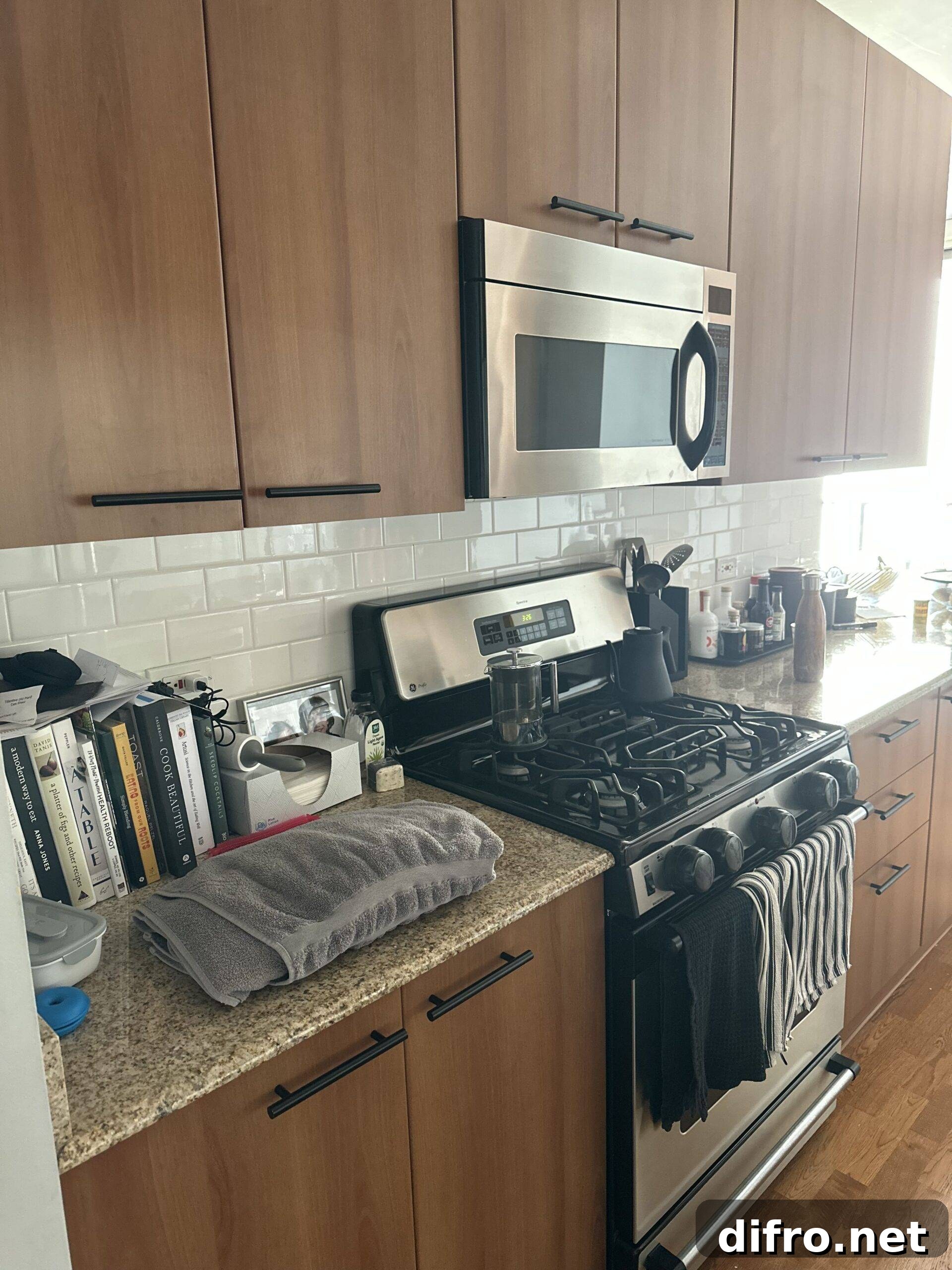 Oven in a small wood kitchen.