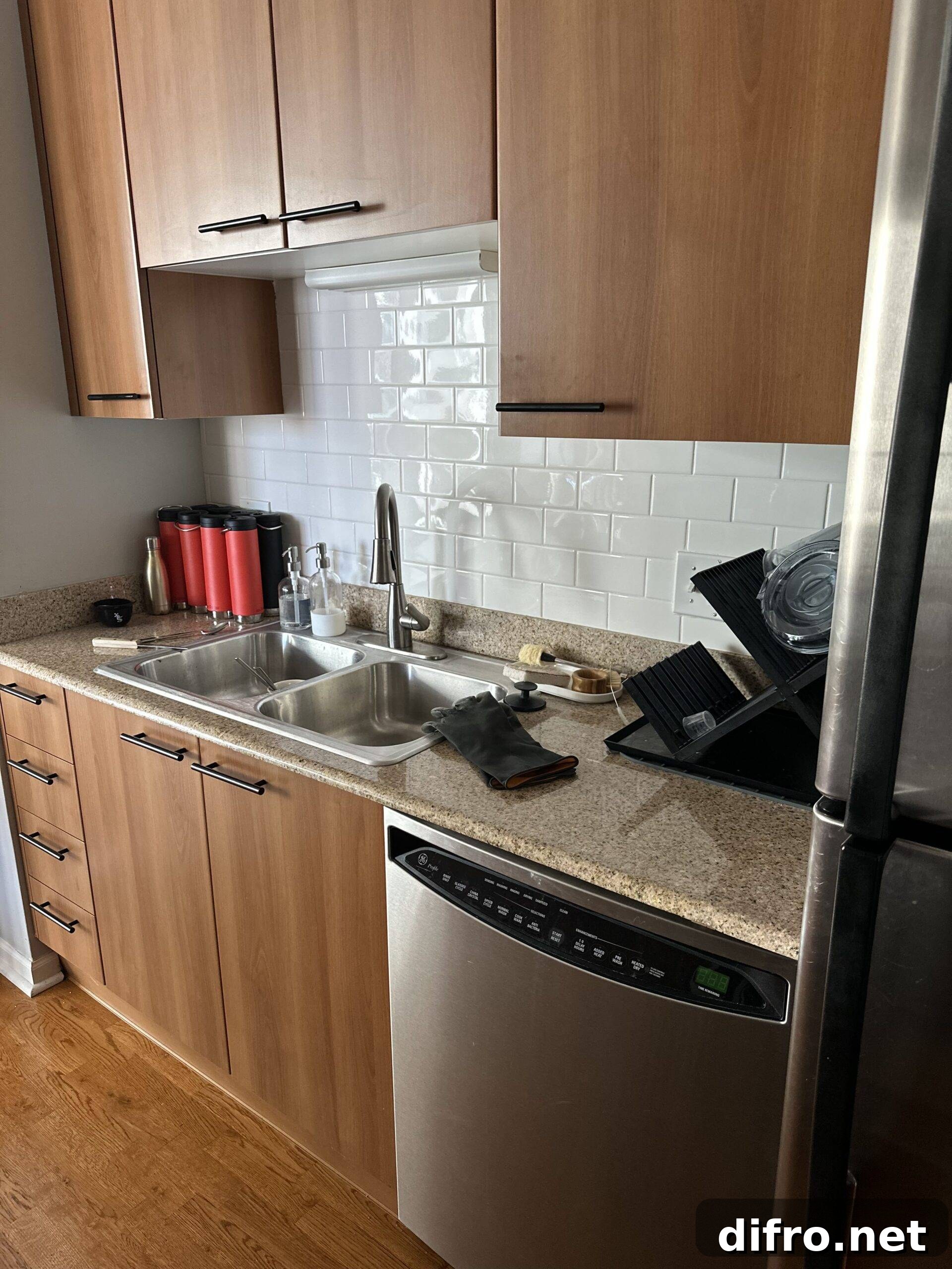 Dishwasher in a small kitchen.