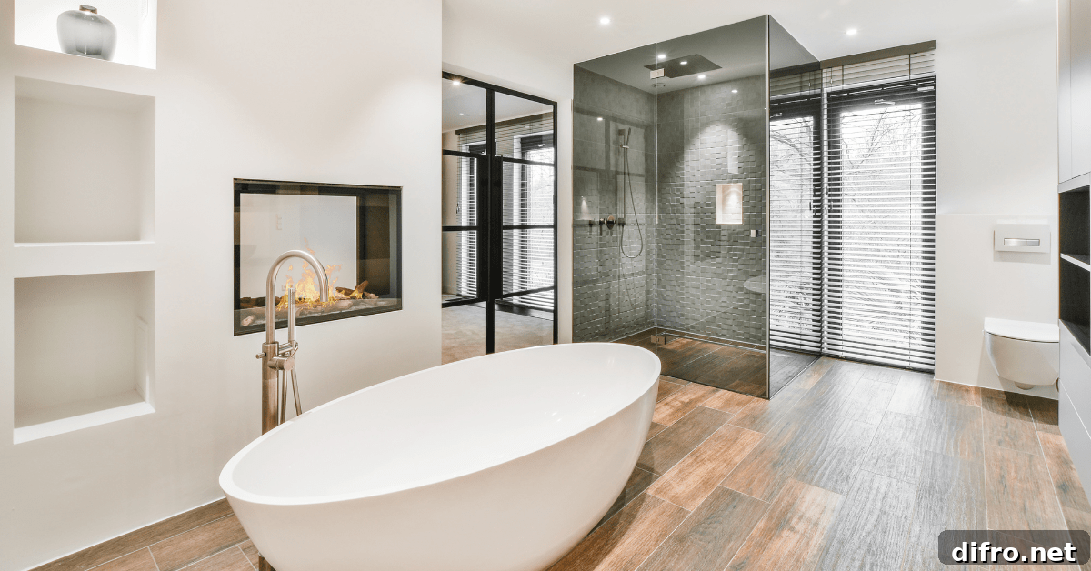 Large bathroom with a big white tub.