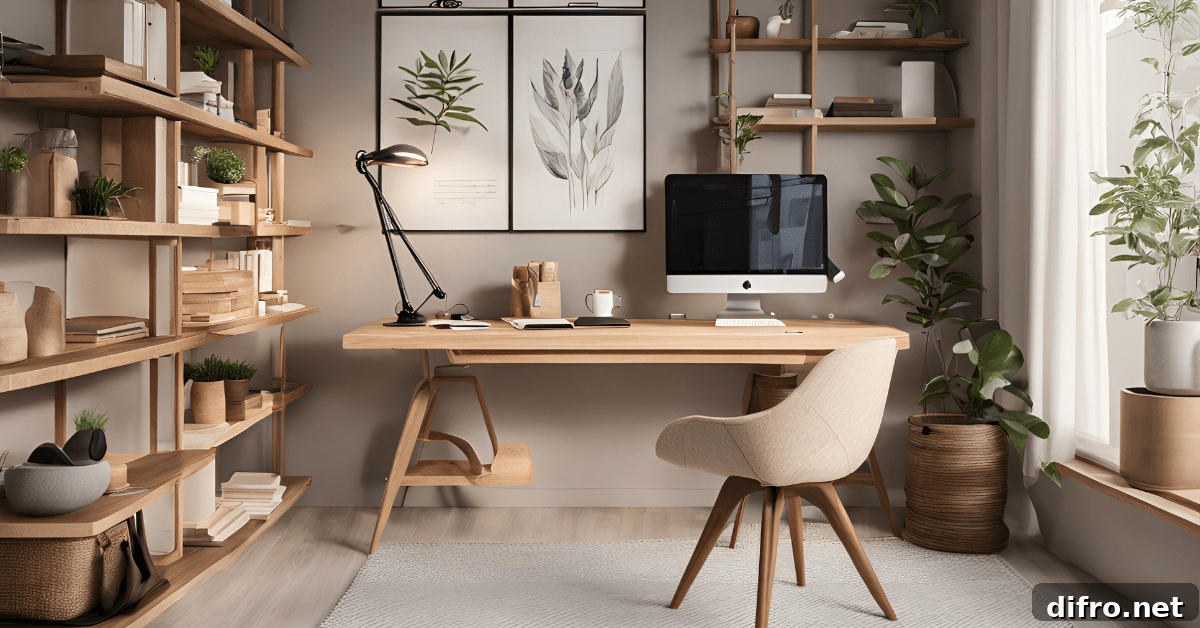 Stunning home office with soft colors.