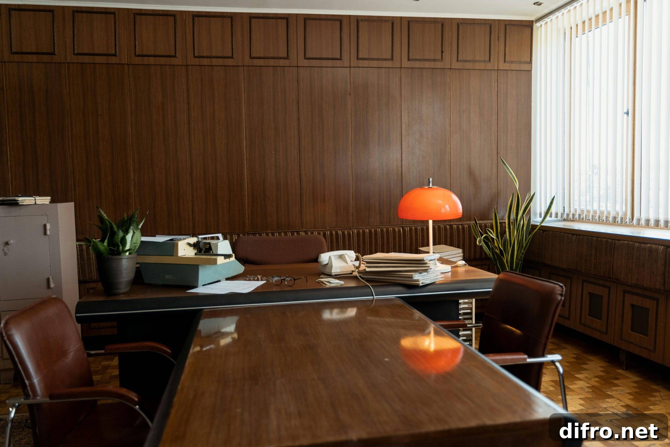 vintage office with wood panelling and type writer
