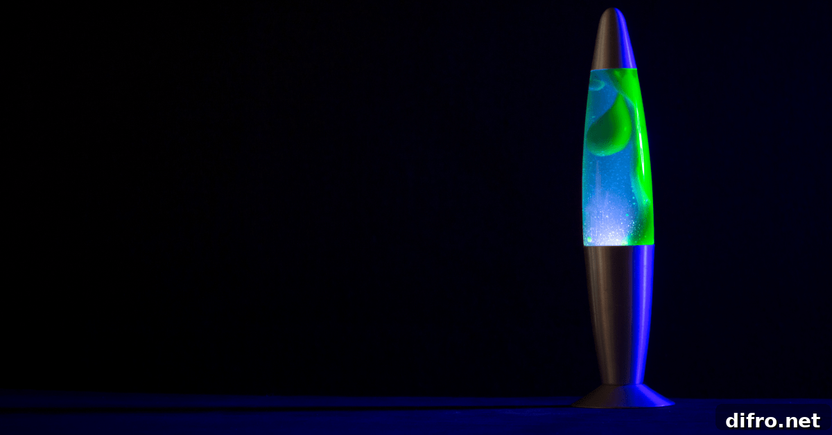 Lava lamp with dark background.